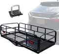 500 Lbs Heavy Duty Hitch Mount Cargo Carrier 60" x 24" x 14.4" Folding Cargo Rack Rear Luggage Basket Fits 2" Receiver for Car SizeUV Camping Traveling