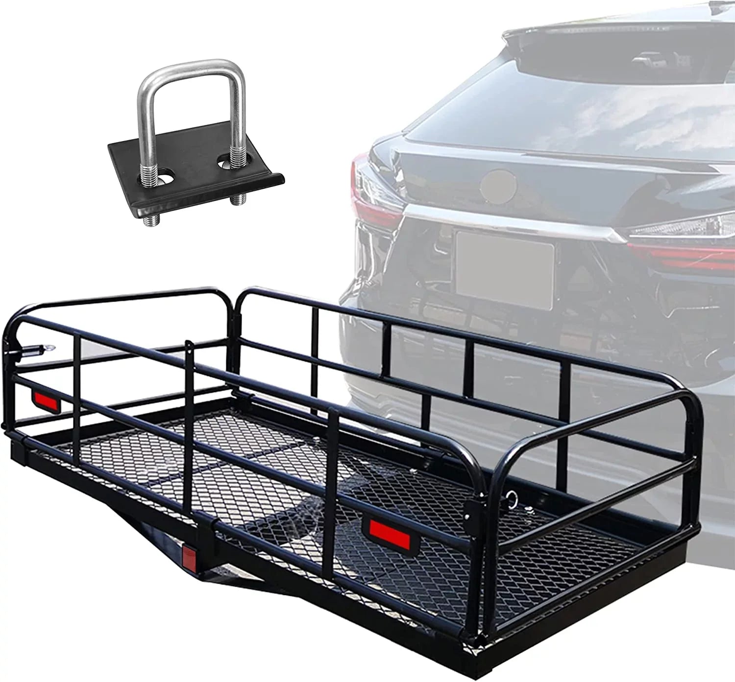 500 Lbs Heavy Duty Hitch Mount Cargo Carrier 60" x 24" x 14.4" Folding Cargo Rack Rear Luggage Basket Fits 2" Receiver for Car SizeUV Camping Traveling