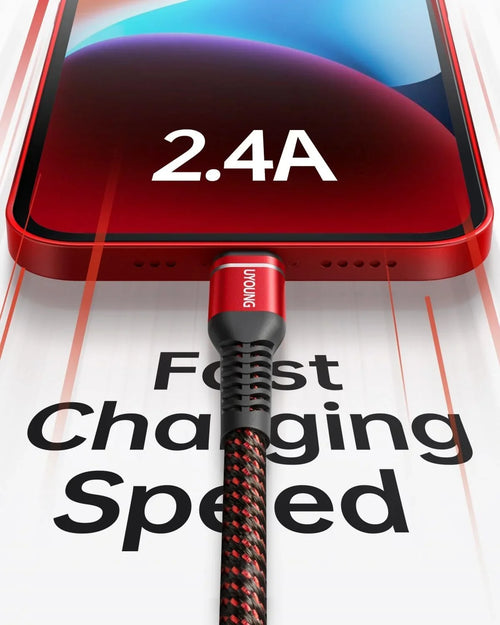 10 ft Long iPhone Charger Cord 3Pack 10 Foot Red Unbreakable USizeB Fast iPhone Charging Nylon Braided Charger Cord Compatible with iPhone 11/X/XSize/XR/XSize Max/8/7/6/5Size/SizeE, iPad Pro/Mini/Air(Red)