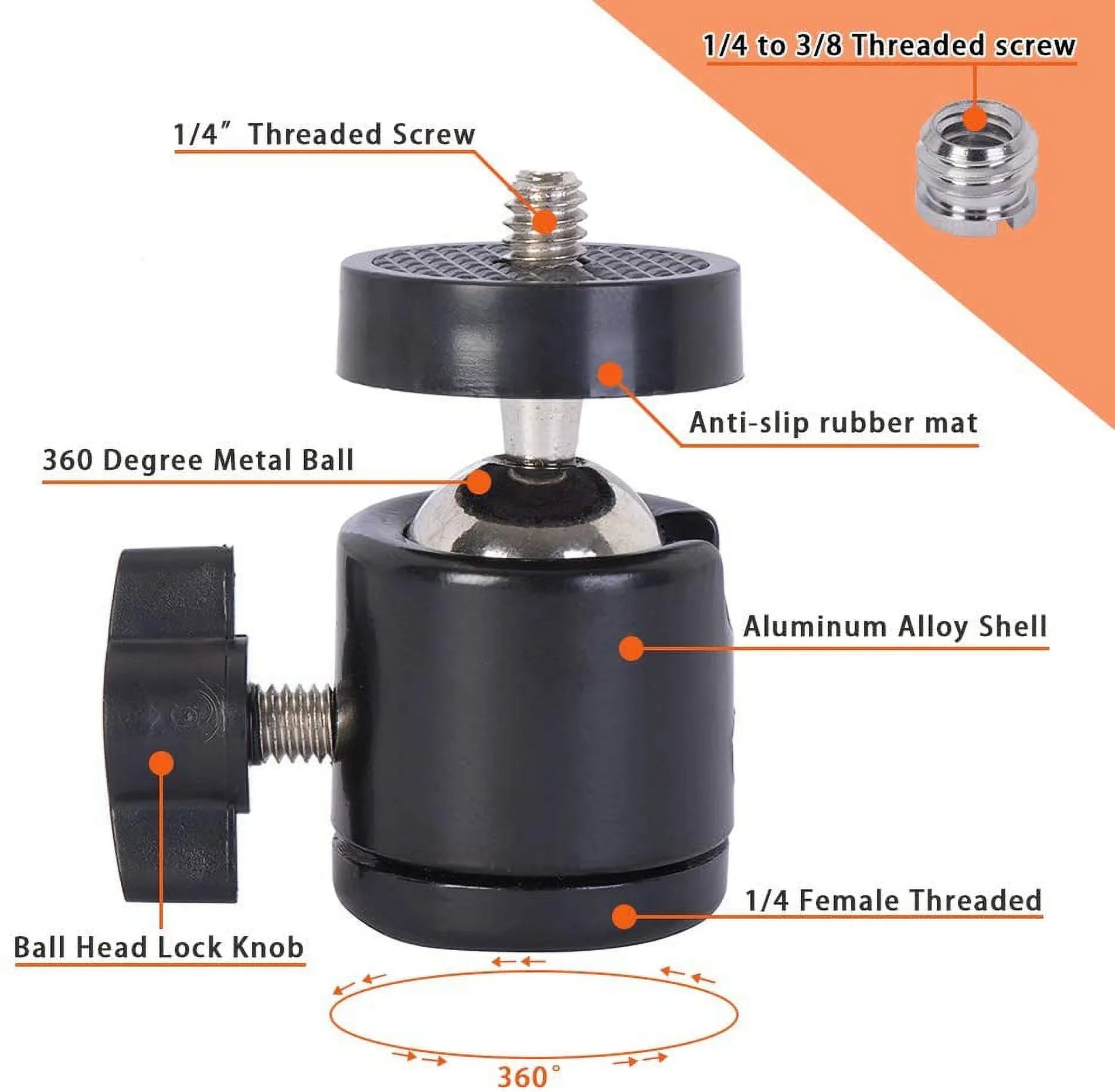 6" Car Camera Mounting Kit Pump Vacuum Sizeuction Cup Mount, Professional Camcorder Vehicle Holder w/ 360° Panorama