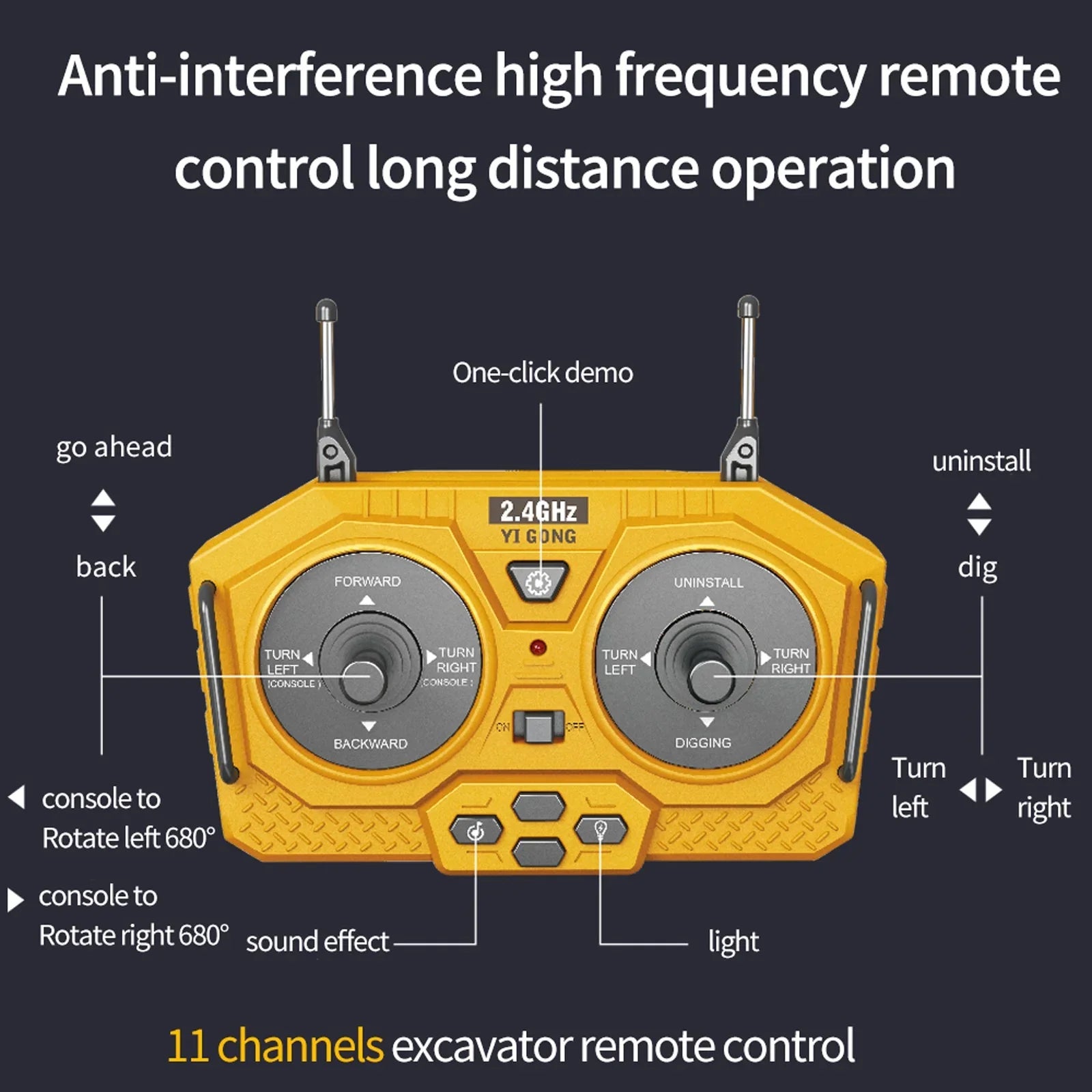 YHAIOGSize 11 Channel Full Functional Remote Control ExcavaTOr Construction ExcavaTOr TOy with 2.4Ghz Transmitter and Metal Sizehovel