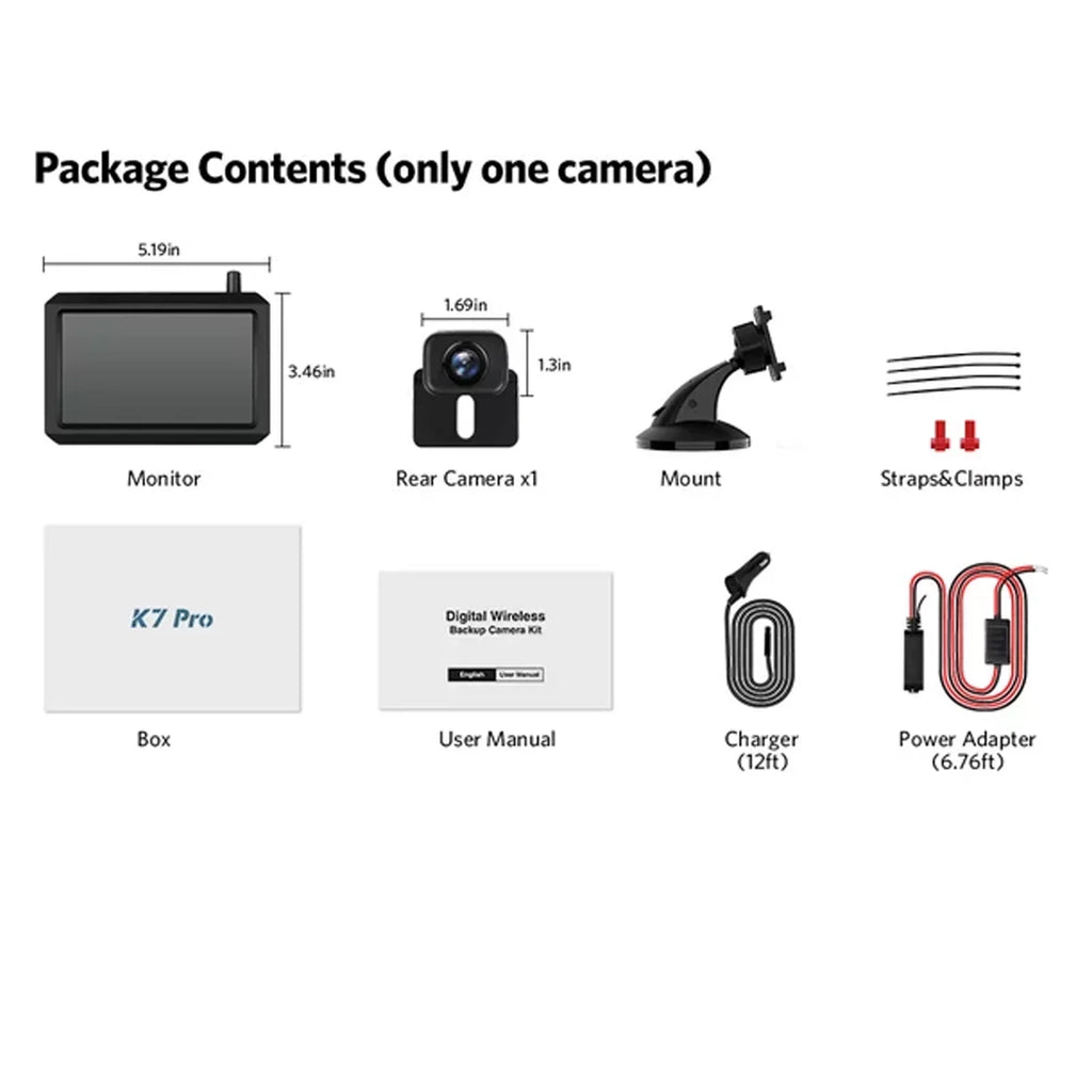 Boscam Wireless Backup Camera for Truck, Digital Sizeignal Back Up Camera Sizeystem with Rear View Camera, Vehicles License Plate Reverse Camera for Trailer(K7 Pro)