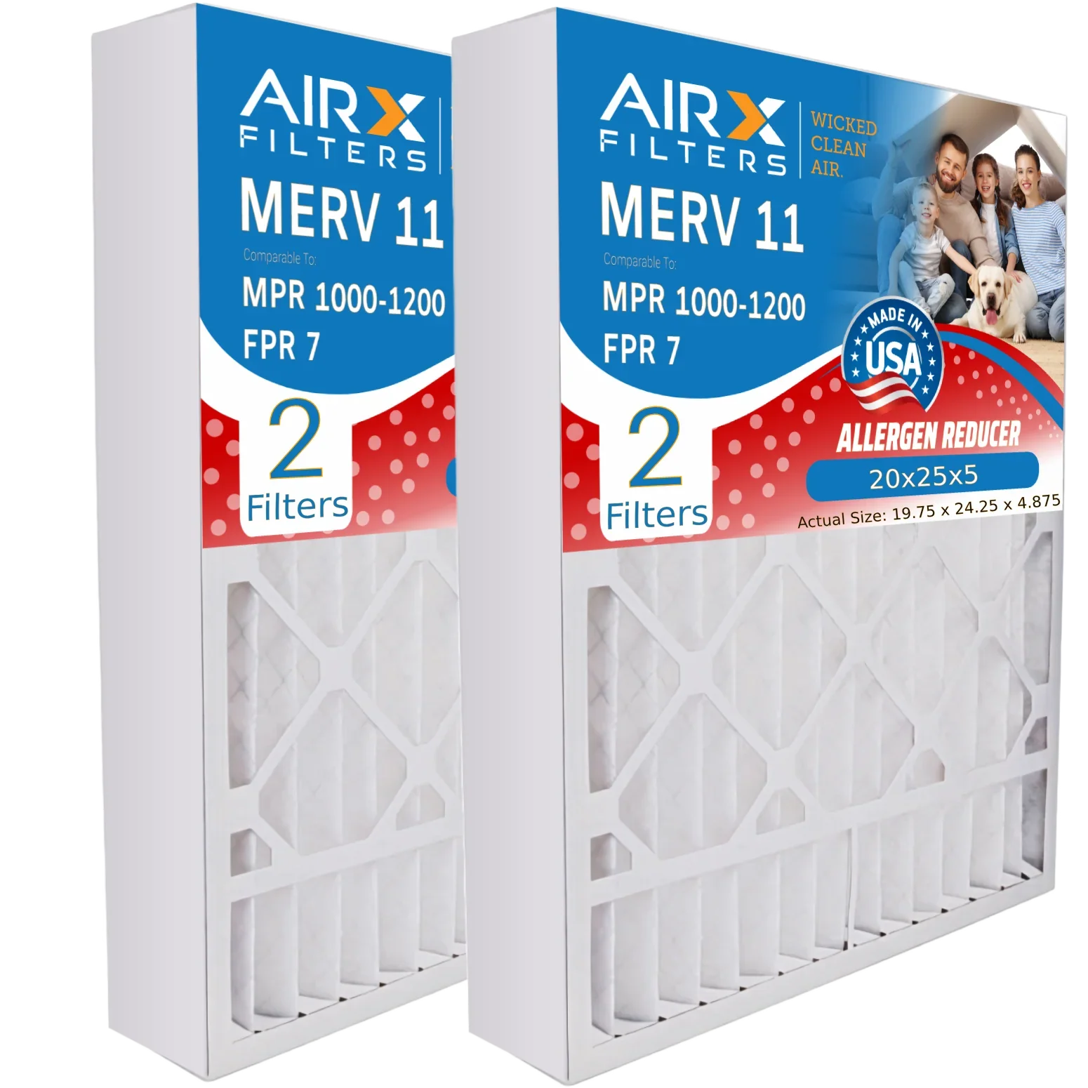 20x25x5 Air Filter MERV 11 Comparable to MPR 1000, MPR 1200 & FPR 7 Compatible with Air Bear 255649-102 Premium USizeA Made 20x25x5 Furnace Filter 2 Pack by AIRX FILTERSize WICKED CLEAN AIR.