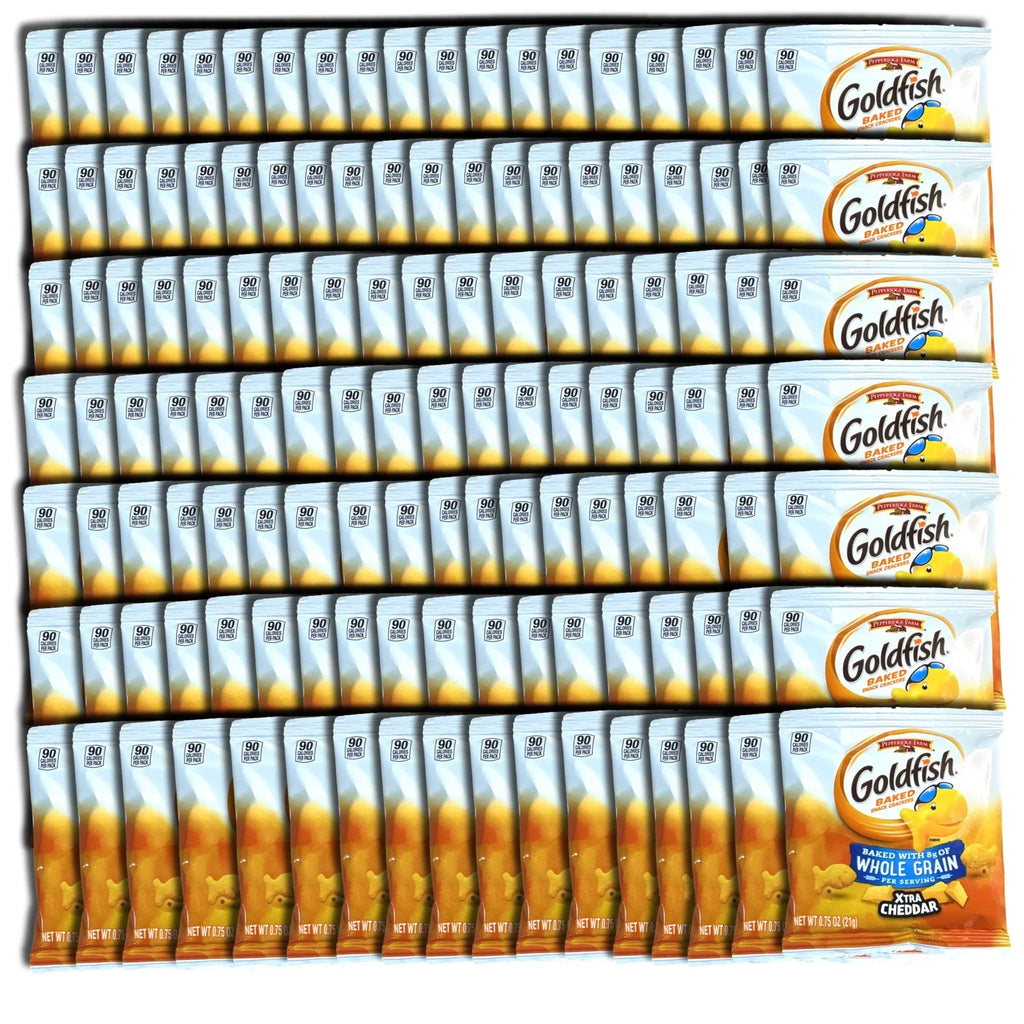 Whole Grain Xtra Cheddar Gold Fish Crackers Individual Bags Bulk | Bundled by Tribeca Curations | .75 Oz | Pack of 100