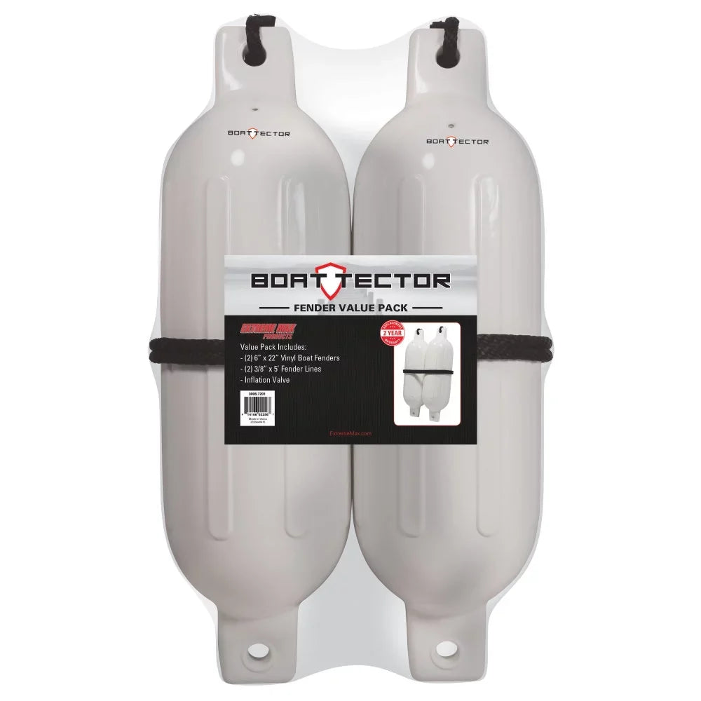 Extreme Max 3006.7201 BoatTector Inflatable Fender Value 2-Pack - 6.5" x 22", Ivory