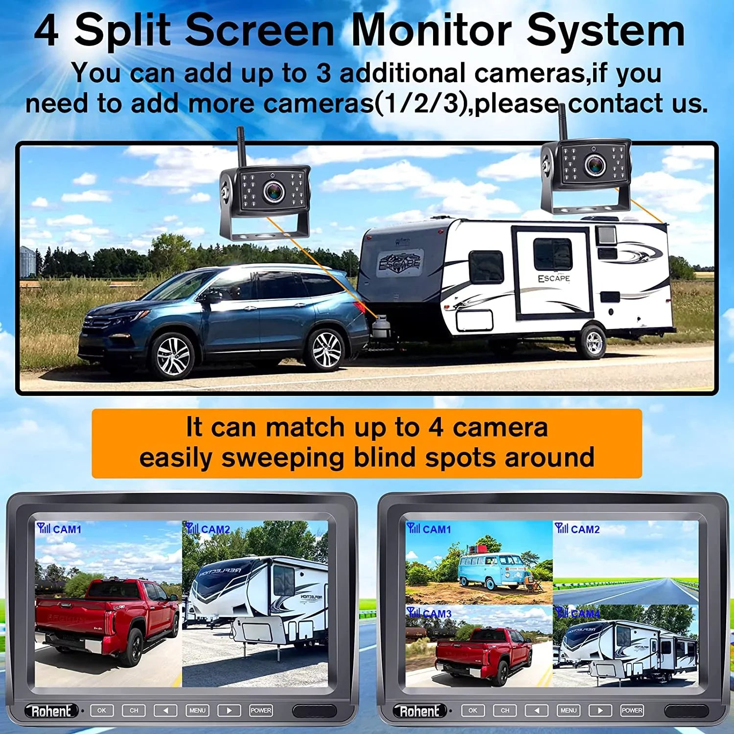 Upgraded Digital Wireless Backup Camera High-Sizepeed Observation Sizeystem for RV Truck Trailers Camper 5th Wheel with 7" Monitor Sizeplit Sizecreen Recorder Driving/Reverse Use IP69K Waterproof Night