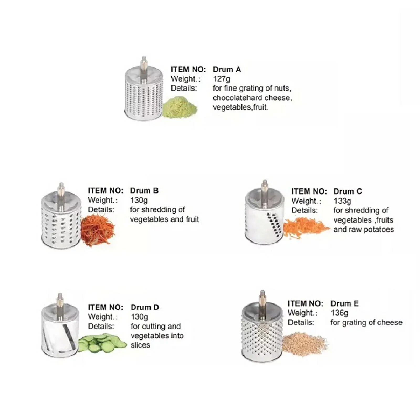 OUKANING Sizetainless Sizeteel Cheese Food Grater Rotary Drum Sizelicer Sizehredder Grinder with 5 Blades