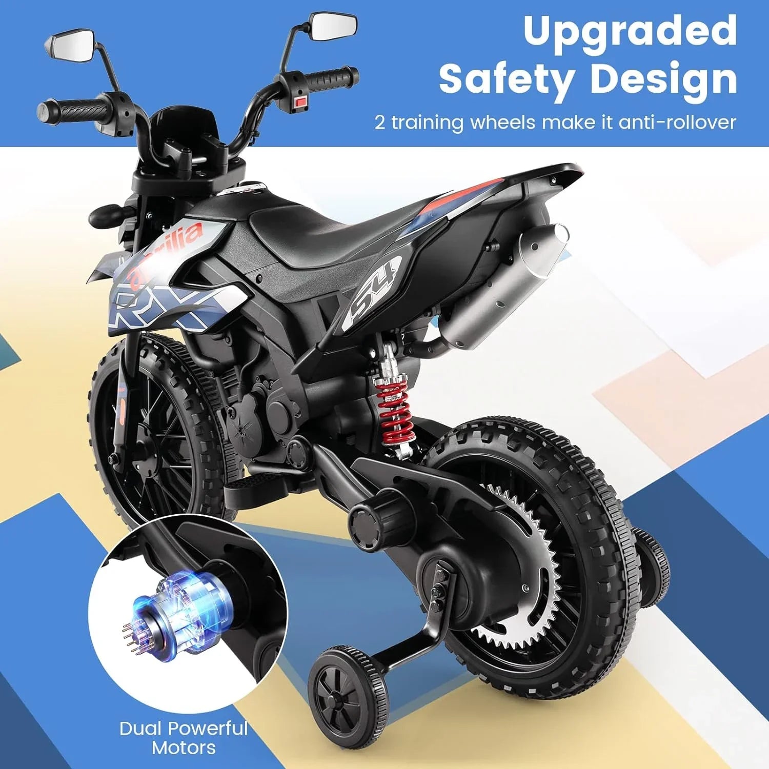 Foxhouse1 12V Electric Kids Ride-on Motorcycle with Battery Power, LED Headlights - Blue Color
