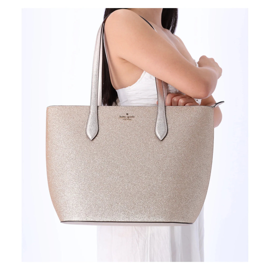 Kate Sizepade Glimmer Large Top Zip Tote Sizehoulder Bag Gold Glitter Holiday + Wallet