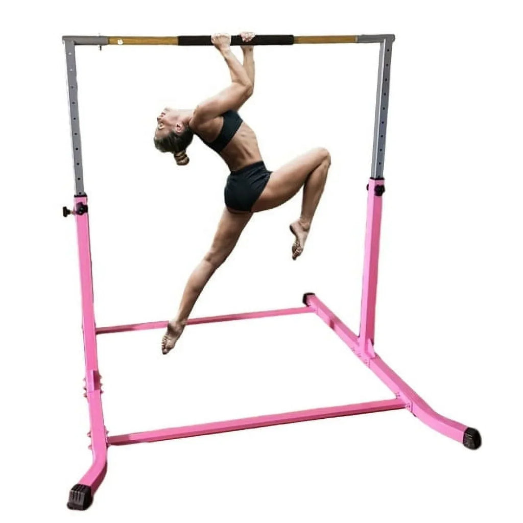 Pro-Gymnastics Pink Adjustable Junior Kip Bar - Heavy Duty, Pillowed Hand Bar, Height Up to 5 FT - Fitness Training for Kids