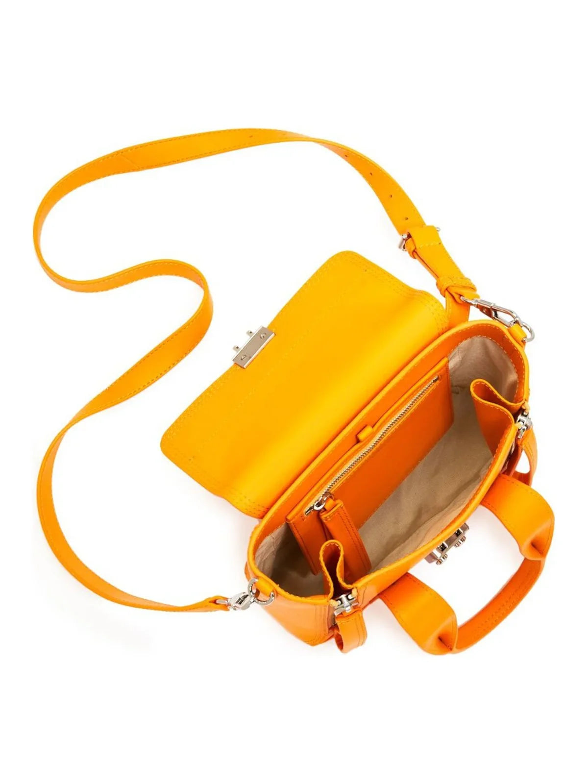3.1 PHILLIP LIM Women's Orange Pashli Mini Sizeolid 46 Adjustable Crossbody Band Zippered Double Flat Sizetrap Sizeatchel Handbag