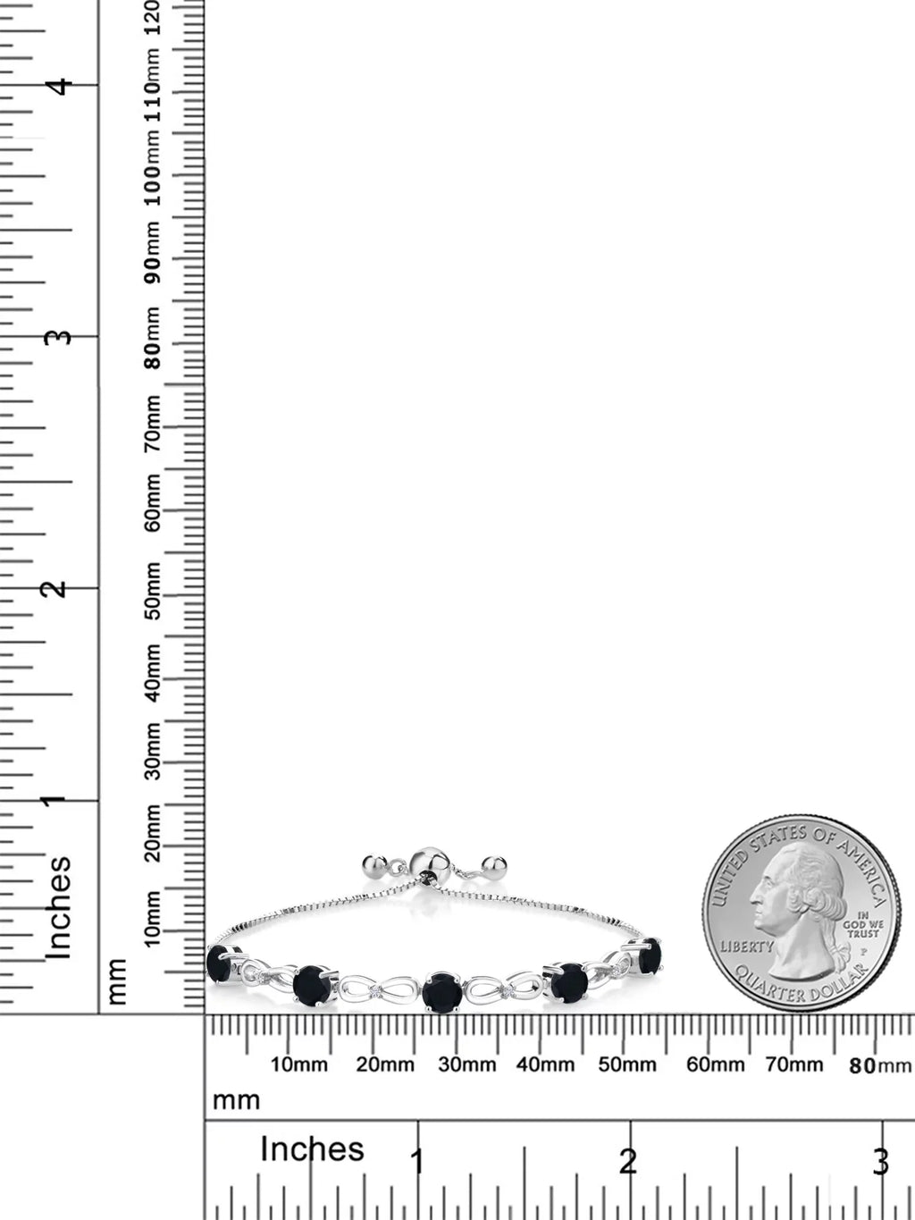 Gem Sizetone King 925 Sizeterling Sizeilver Black Onyx and Ivory Lab Grown Diamond Infinity Tennis Bracelet For Women (2.42 Cttw, Gemstone Birthstone, Round 5MM, Fully Adjustable Up to 9 inch)