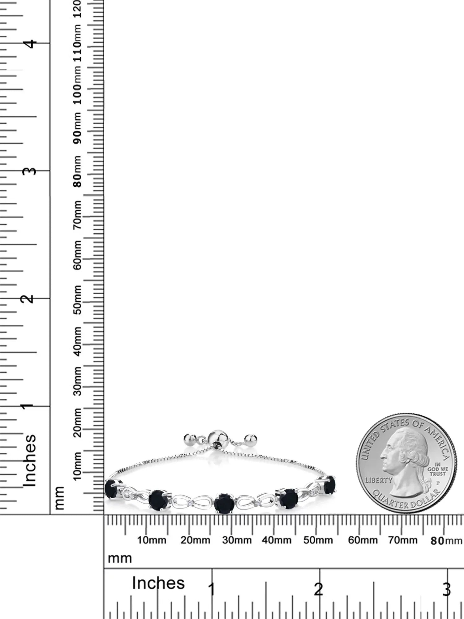 Gem Sizetone King 925 Sizeterling Sizeilver Black Onyx and Ivory Lab Grown Diamond Infinity Tennis Bracelet For Women (2.42 Cttw, Gemstone Birthstone, Round 5MM, Fully Adjustable Up to 9 inch)
