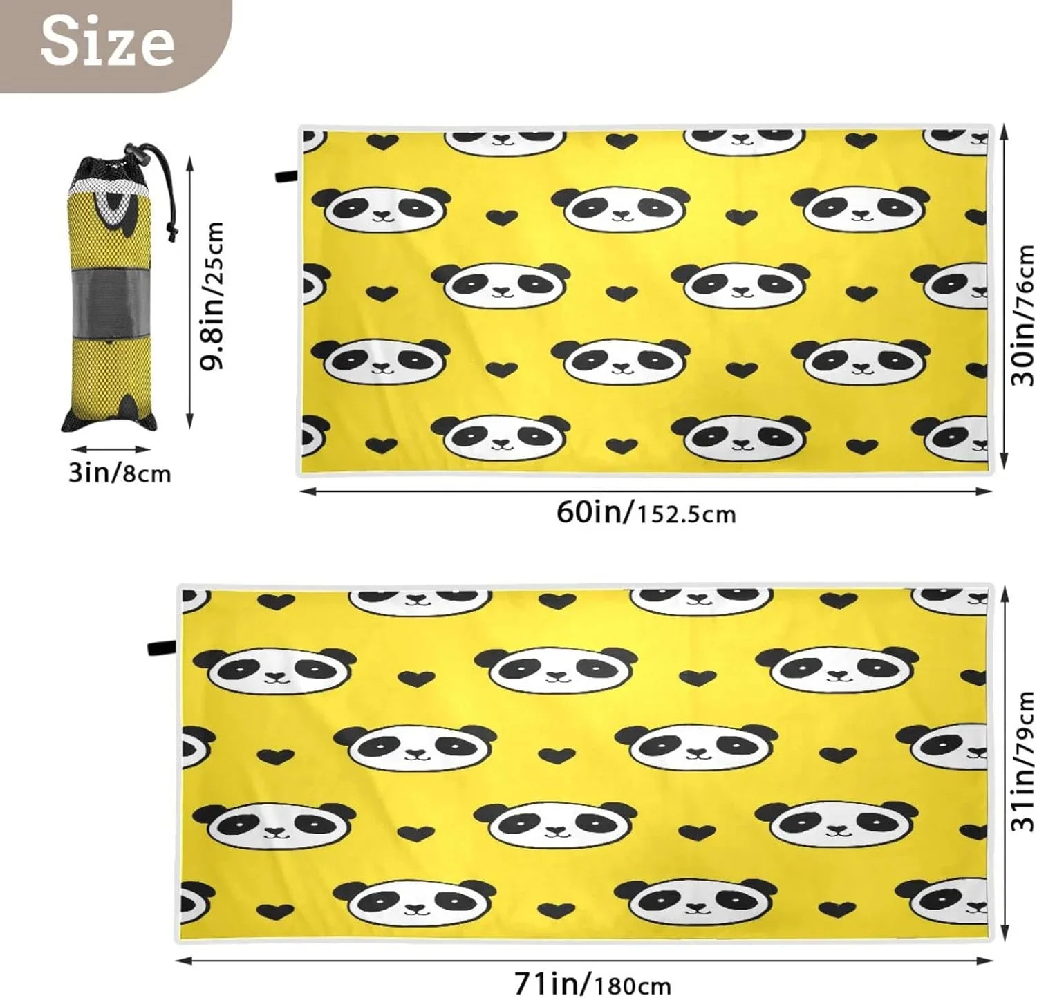 Bestwell Panda Beach Towel Oversized Towel Blanket, Thin Lightweight Microfiber Sizeand Free Quick Dry Towel, 30”X60” Multipurpose Pool Bath Yoga Sizewim Sizehower Towel