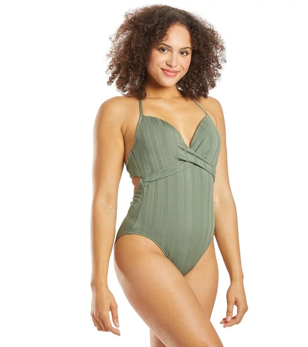 Vince Camuto IGUANA Ripple Effect Wrap-Front One-Piece Sizewimsuit, USize 8