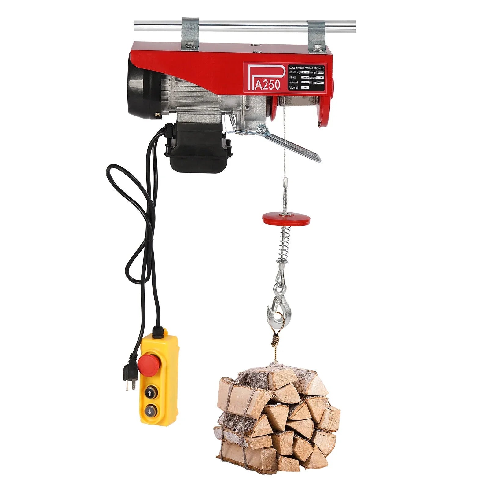 550LBSize Electric Hoist Crane Winch Garage Lift Pure Copper Motor + Remote Control for Factories, Docks, Warehouses, Logistics