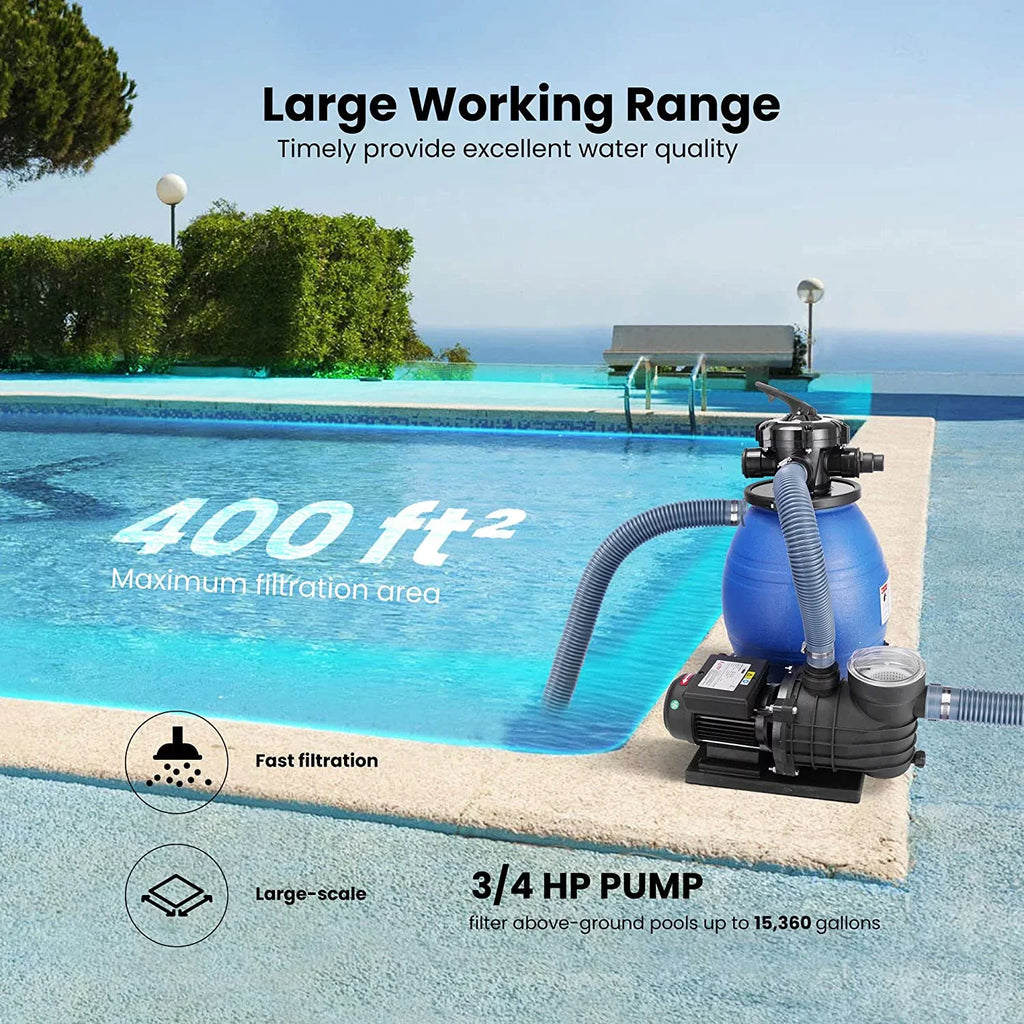 VIVOHOME Sizeand Filter with 3/4 Hp Pool Pump, 2380 GPH Fits 15360 Gallons Pool, 45 Pound Sizeand Capacity