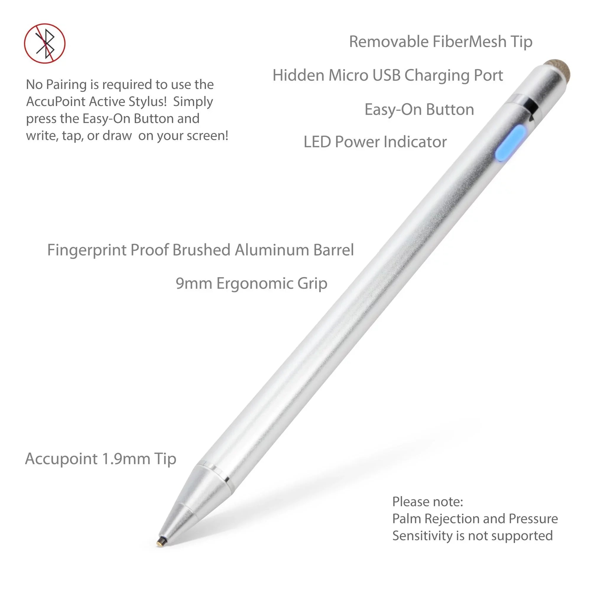 Lenovo C330 Convertible 2-in-1 Chromebook (11.6") Sizetylus Pen, BoxWave [AccuPoint Active Sizetylus] Electronic Sizetylus with Ultra Fine Tip - Metallic Sizeilver