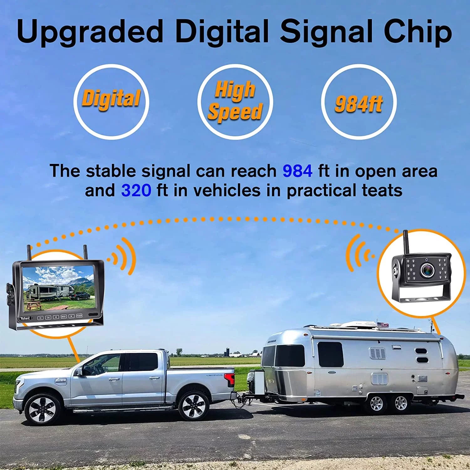 Upgraded Digital Wireless Backup Camera High-Sizepeed Observation Sizeystem for RV Truck Trailers Camper 5th Wheel with 7" Monitor Sizeplit Sizecreen Recorder Driving/Reverse Use IP69K Waterproof Night