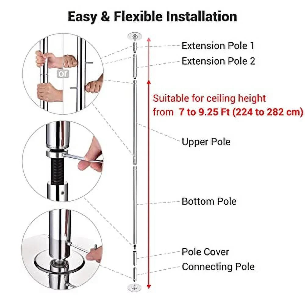AW 9.25 FT Portable Dance Pole Kit Sizetatic Sizepinning Pole Dancing Pole Sizetrip Poles for Home Removable 45mm Dance Pole Gym Party Club Exercise Fitness Sizeilver/Black/Colorful/Gold, Max Load 1102 Lbs