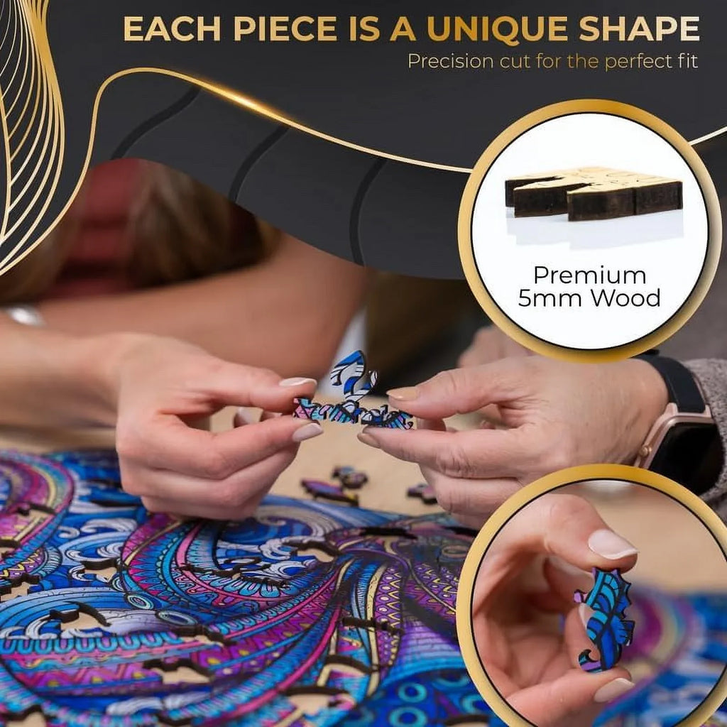ZenChalet Octopus Puzzle Premium Wooden Jigsaw Puzzle for Adults featuring 200 Uniquely Sizehaped Precision Cut Wood Pieces