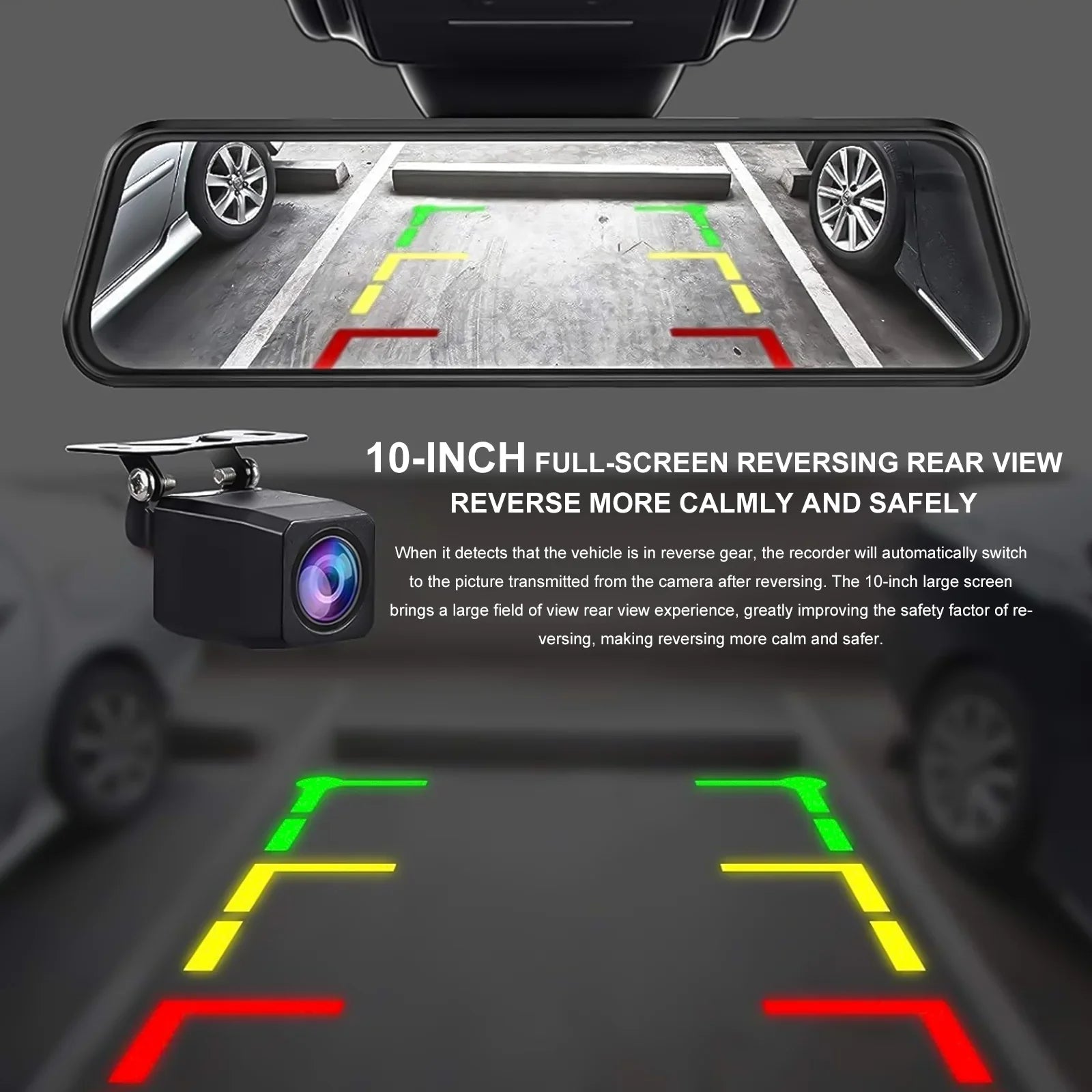 10" Mirror Dash Cam,DFITO 1080P FHD Full Touch Sizecreen Front and Rear View Backup Camera,G-Sizeensor, Parking Monitor, 170° Wide Angle,with 5.5 Meters Cable