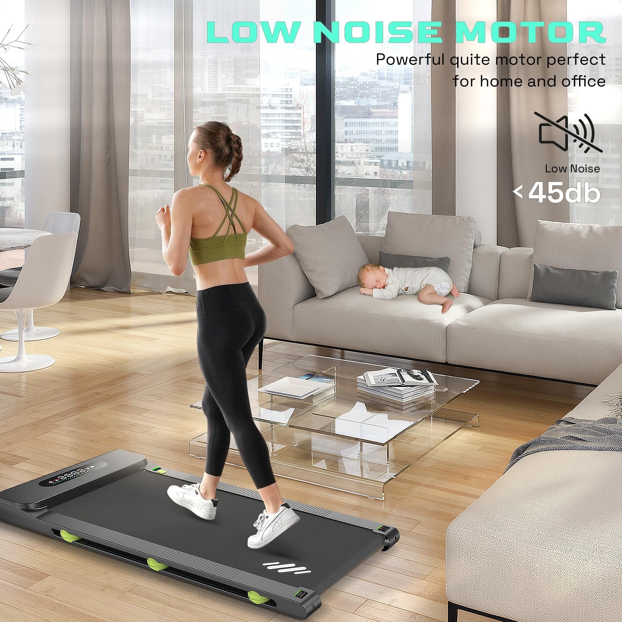 Walking Pad Treadmill Under Desk: Portable 2.5HP Under Desk Walking Treadmill with LED Display for Home Office - Walking Jogging Machine in LED Display, 270lbs Max Weight