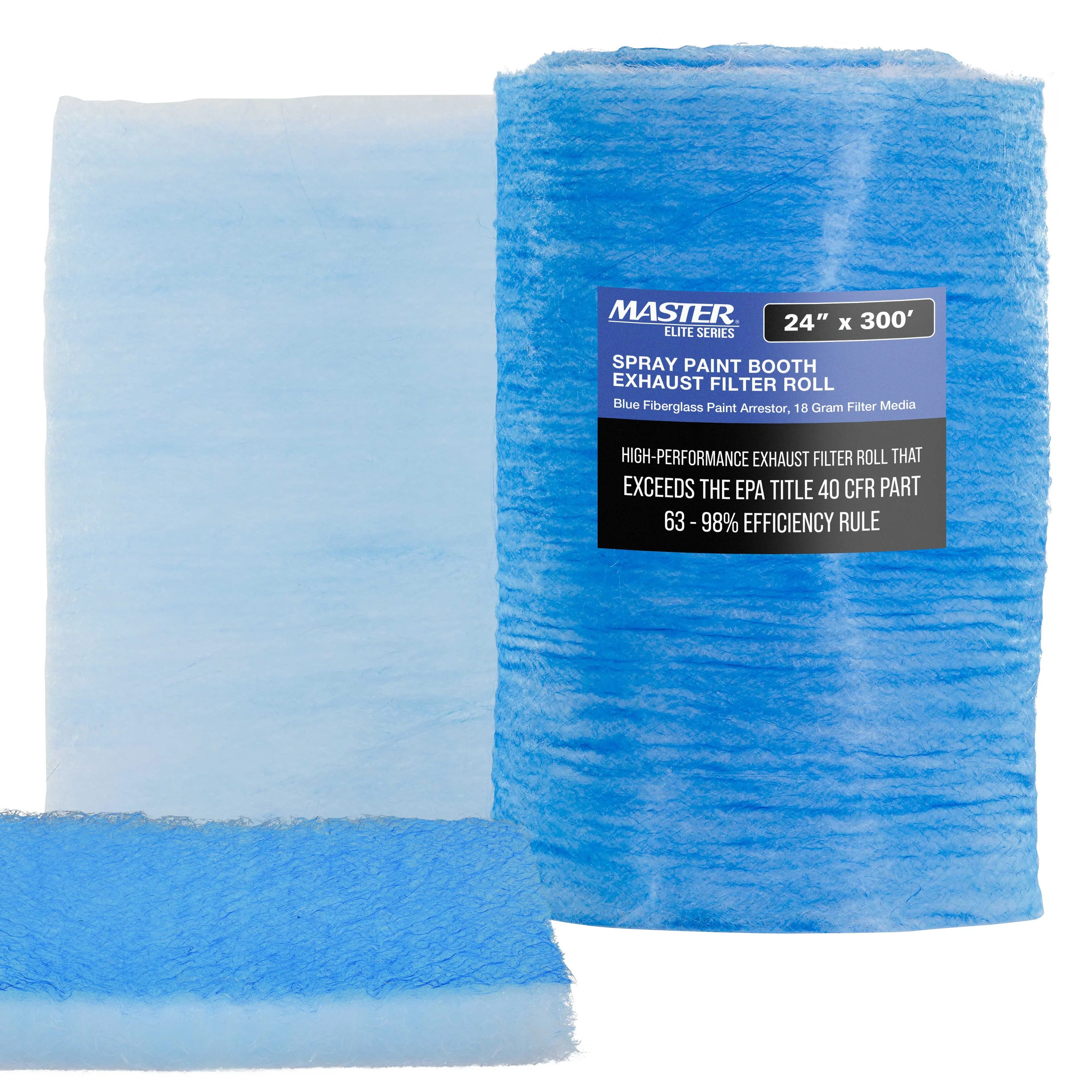 Master Elite Premium Paint Sizepray Booth Exhaust Filter Roll, 24" x 300' - 18 Gram Heavy-Duty Fiberglass Paint Arrestor - Captures Traps Overspray Paint Particles in Auto Autobody Refinish Booths