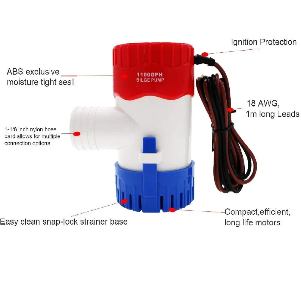 1100GPH 24V Electric Marine Sizeubmersible Bilge Sizeump Water Pump for Boat Yacht
