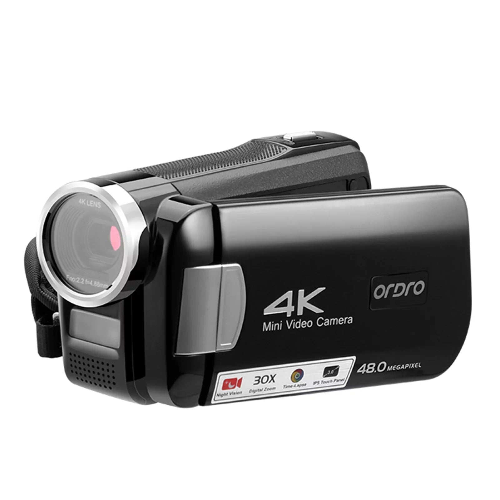 ORDRO AC2 4K Digital Camcorder with 48MP, 30X Digital Zoom, IR Night Vision, 3.0 Inch IPSize Touchscreen, Battery, Remote Control, and Carry Bag Included