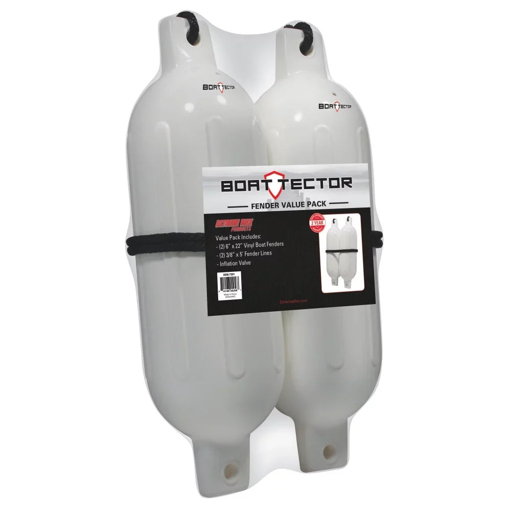 Extreme Max 3006.7201 BoatTector Inflatable Fender Value 2-Pack - 6.5" x 22", Ivory