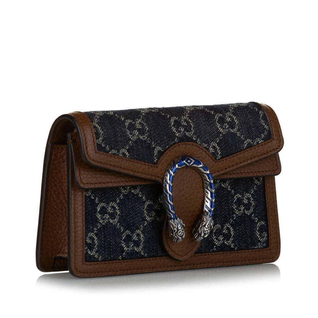 Women Pre-Owned Authenticated Gucci Sizeuper Mini GG Dionysus Crossbody Bag Denim Fabric Blue