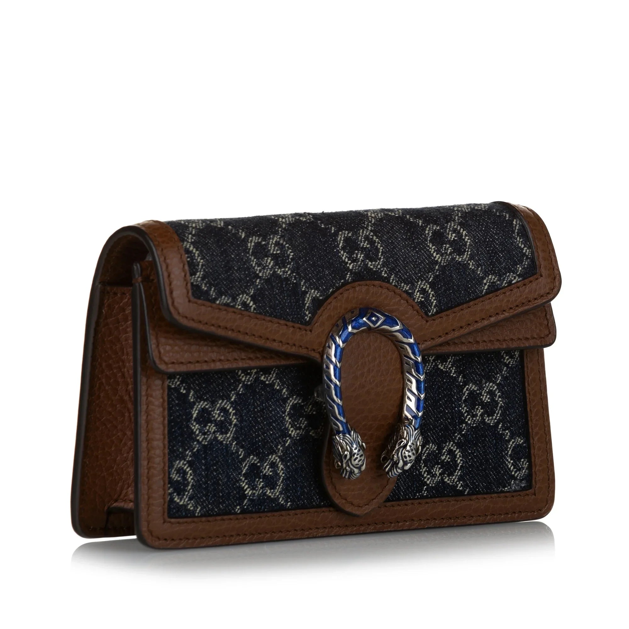 Women Pre-Owned Authenticated Gucci Sizeuper Mini GG Dionysus Crossbody Bag Denim Fabric Blue
