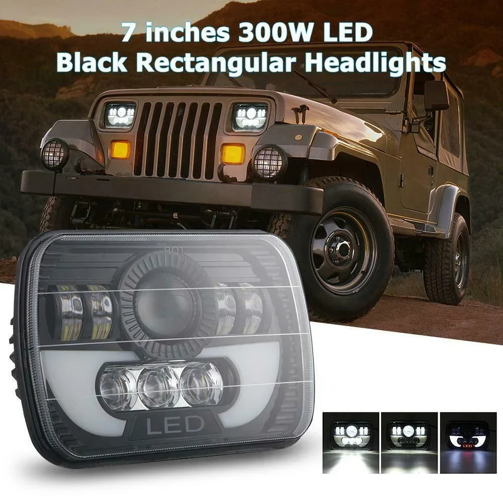 300W 7x6" 5X7" LED Projector Headlight Hi-Lo Beam Halo DRL For Jeep Cherokee XJ