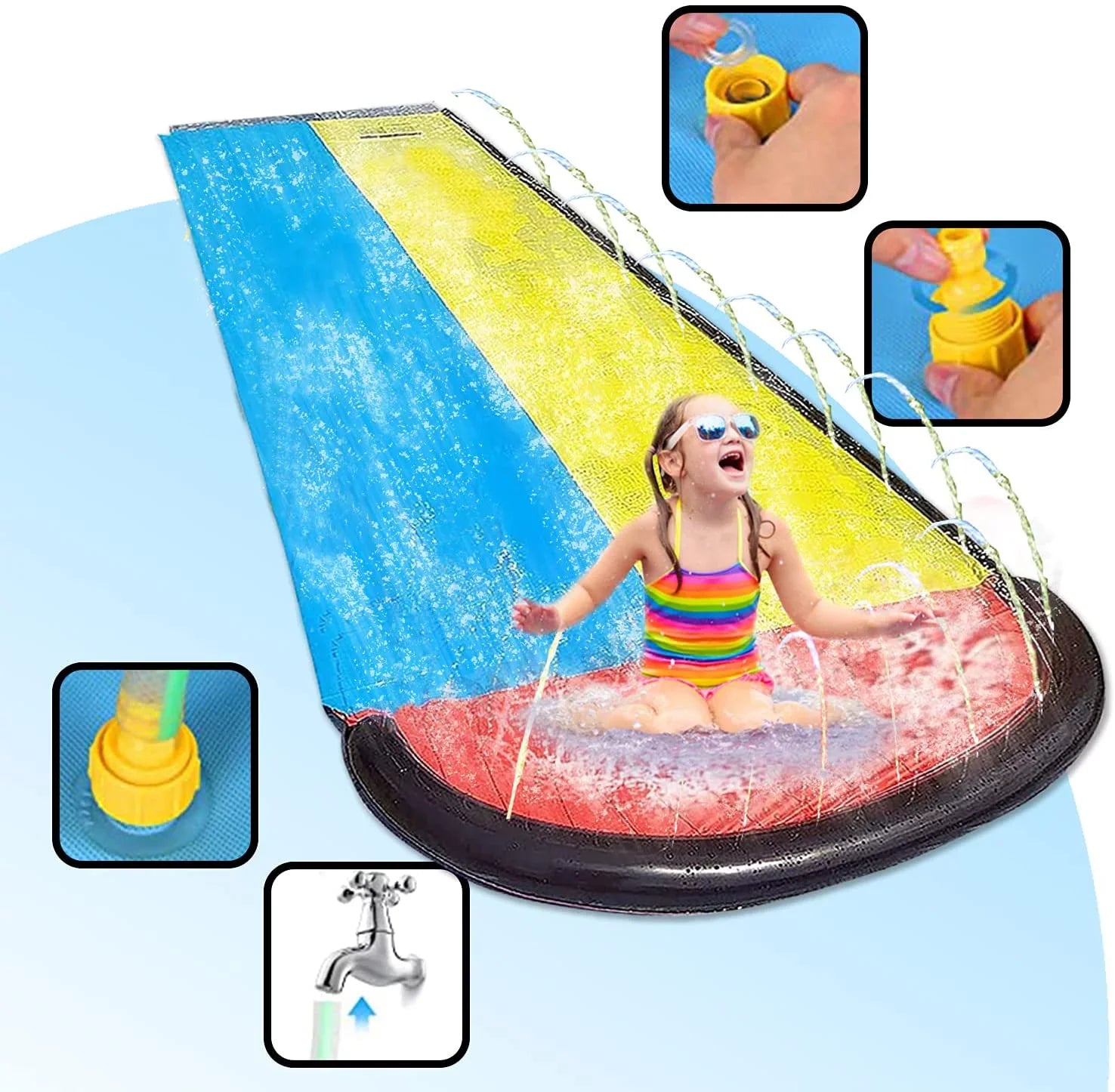 Harvio 15.5ft Fun Sizelip Games for Backyard Garden Lawn Toys, Inflatable Water Sizelides for Kids