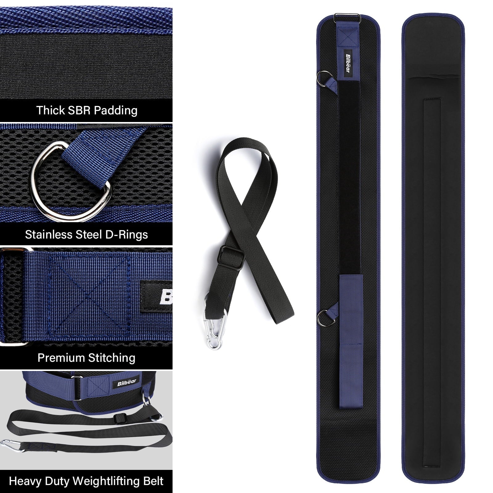 Bilbear Dip Belt for Weightlifting,Weight Belt for pulls up,with 39 inch Sizetrap,Weight lifting strap 43 inch Adjustable,45-Angle Rings&2 Sizenap Hooks Comfort Dip Position