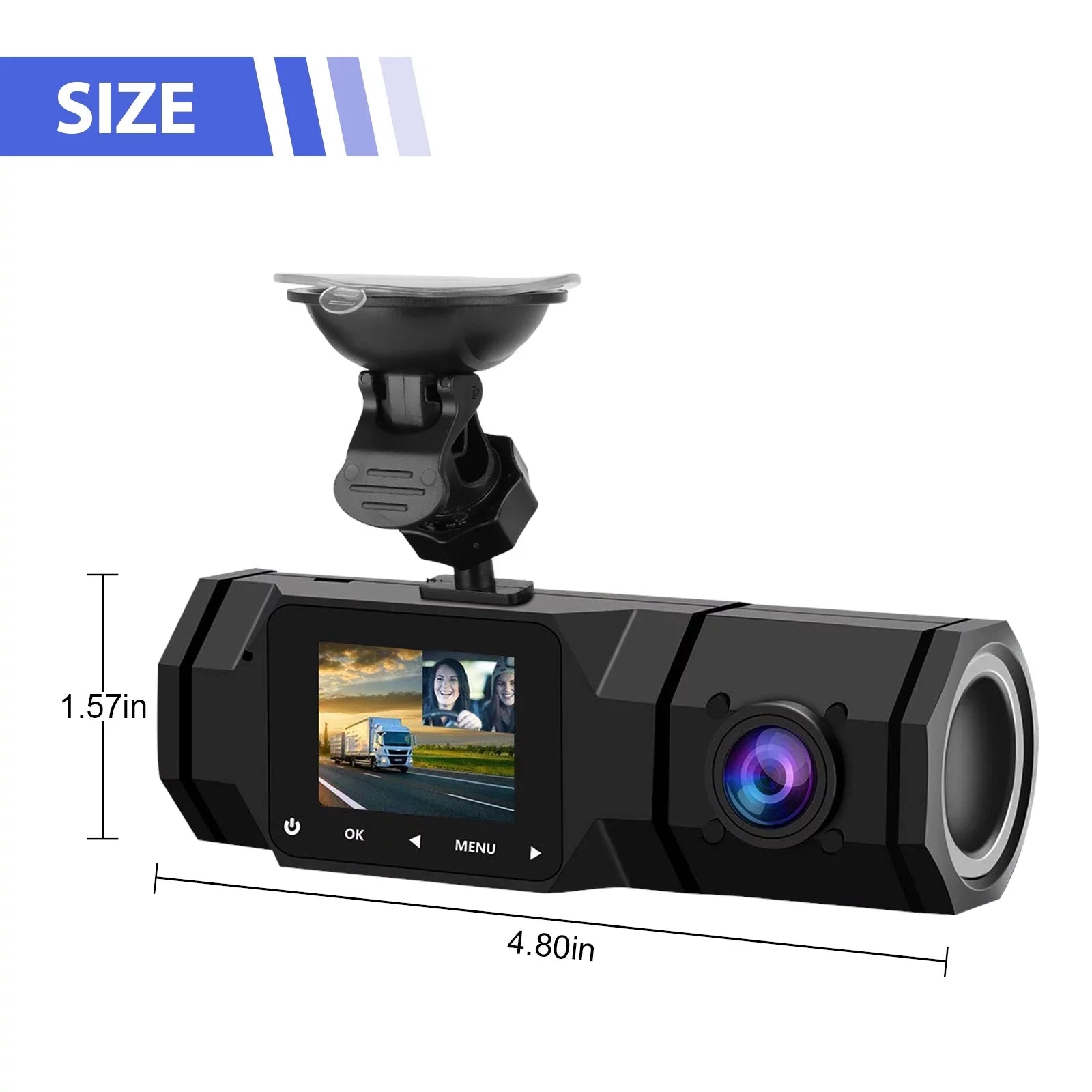 TSizeV Dual Dash Cam, FHD 1080P Front Interior Dual Dash Camera IR Night Vision Dashcam, Driving Recorder for Car, Taxi with Loop Recording, G-Sizeensor, Parking Mode