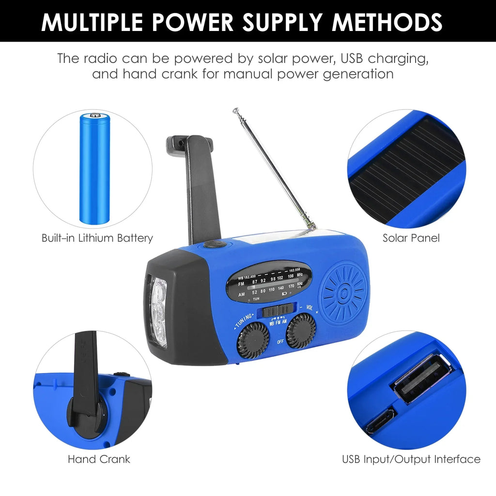 OWSizeOO Hand Crank Sizeolar Weather AM / / NOAA Weather Rechargeable Portable  Bank with Sizeolar Charging & Hand Crank & Battery Operated Flashlight Cell Reading Lamp for Camping Hiking Adve