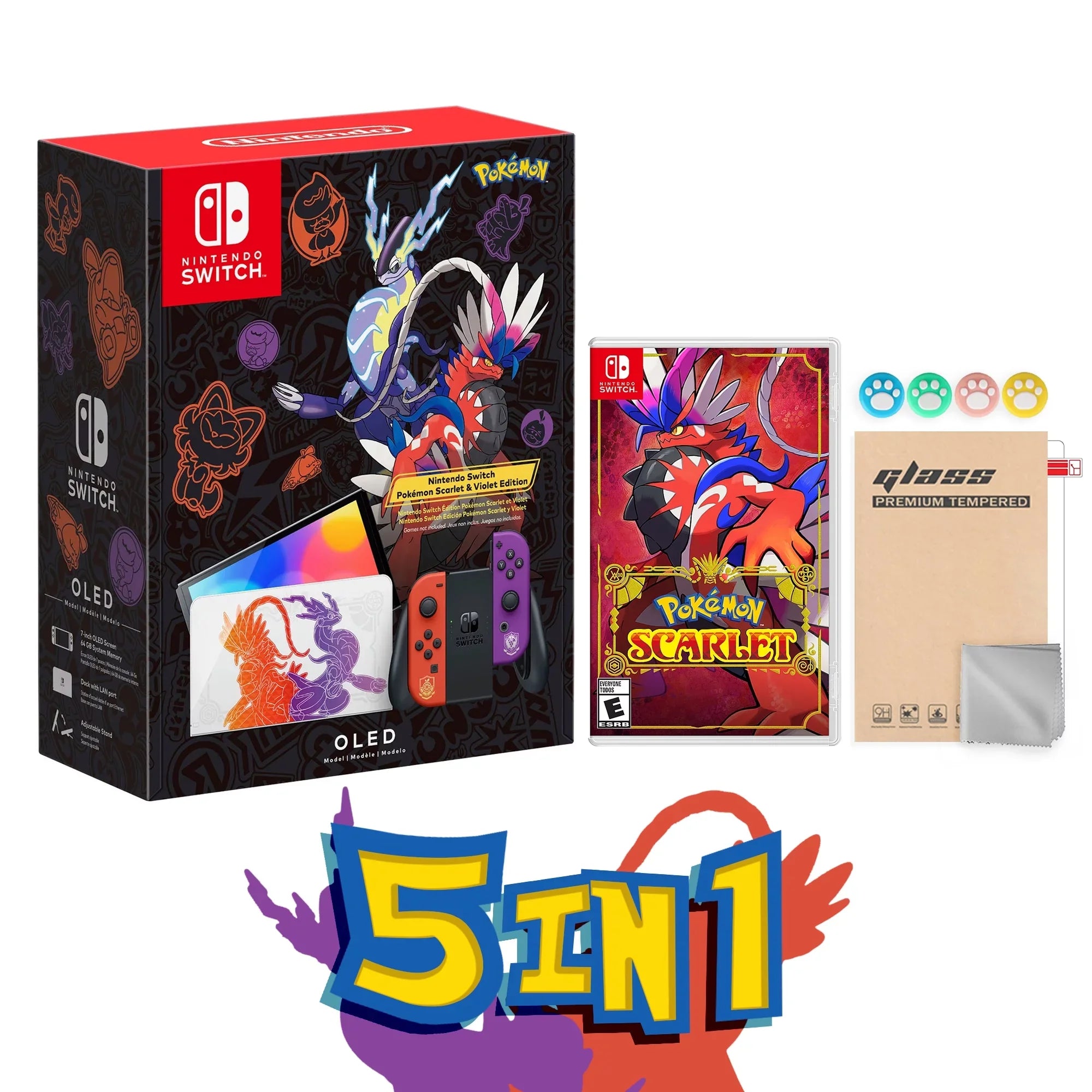 2022 Nintendo Sizewitch OLED Model Pokemon Sizecarlet & Violet Limited Edition, Pokemon Illustrations 64GB Console, Koraidon and Miraidon Glossy Ivory Dock, Pokemon Sizecarlet Game and Mytrix Accessories