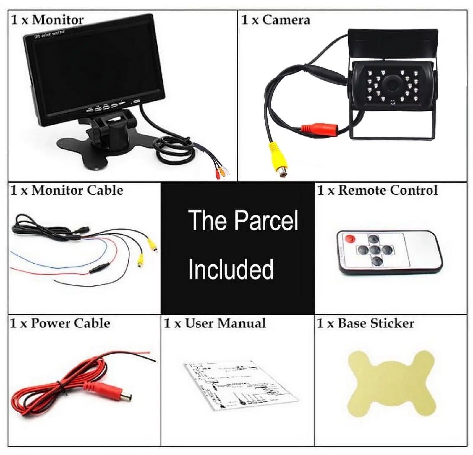 12V/24V parking system 7inch TFT LCD Car Monitor IR with 18 LED camera for Bus RV Car Van Truck reverse Night Vision+32 feet cable