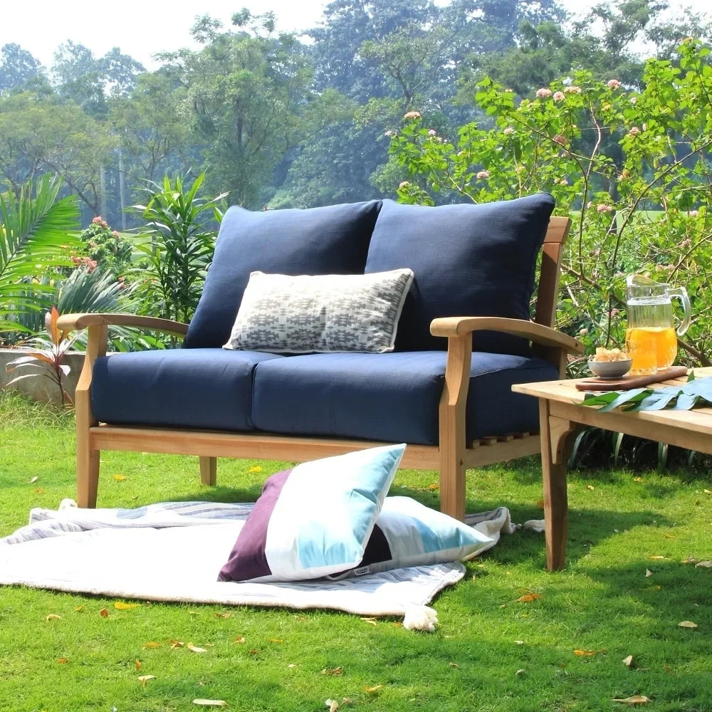 Cambridge Casual Leon Teak Patio Loveseat with Pillow Plantation Teak/Beige Pillow