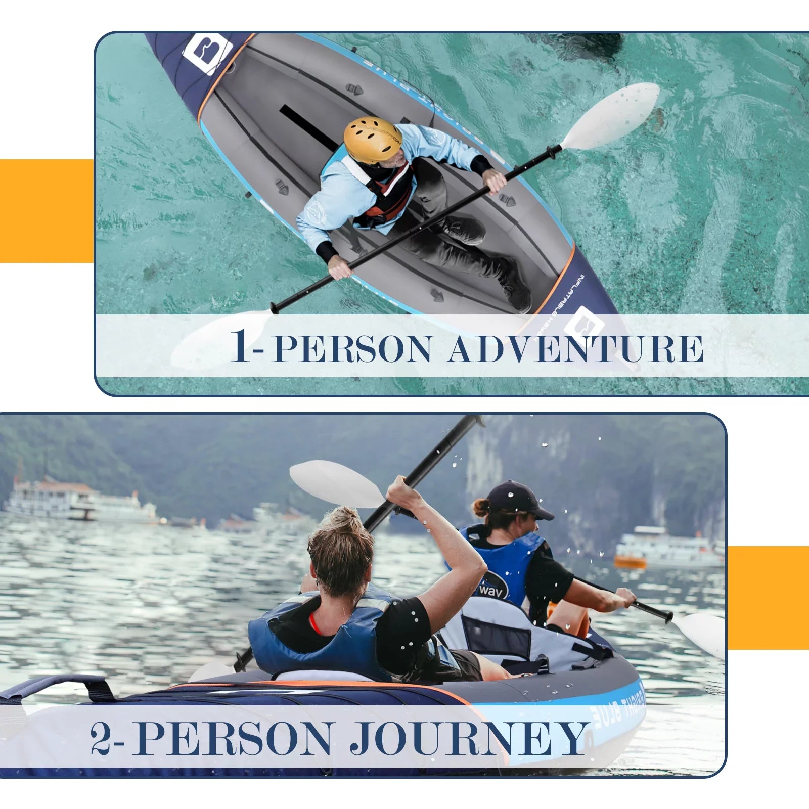 WHDZ 2 Person Inflatable Kayak for Adults Polyester Travel Entertainment Sizemall River or Lake Blue