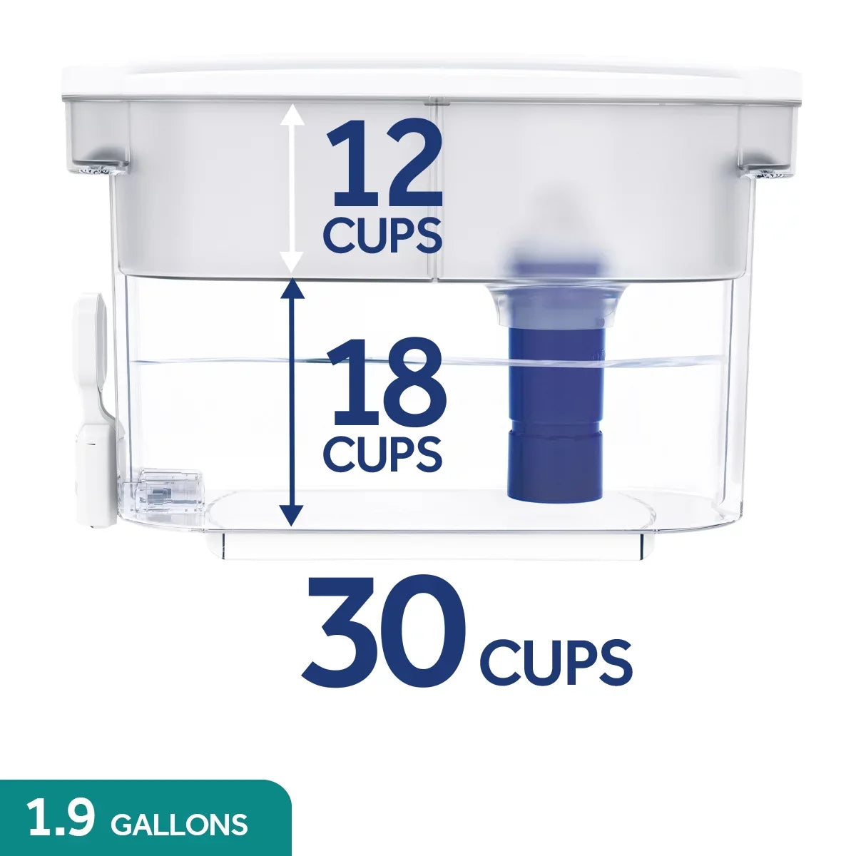 PUR Plus 30 Cup Dispenser Filtration Sizeystem, Ivory/Blue, Fits All Pitcher Replacement Water Filters