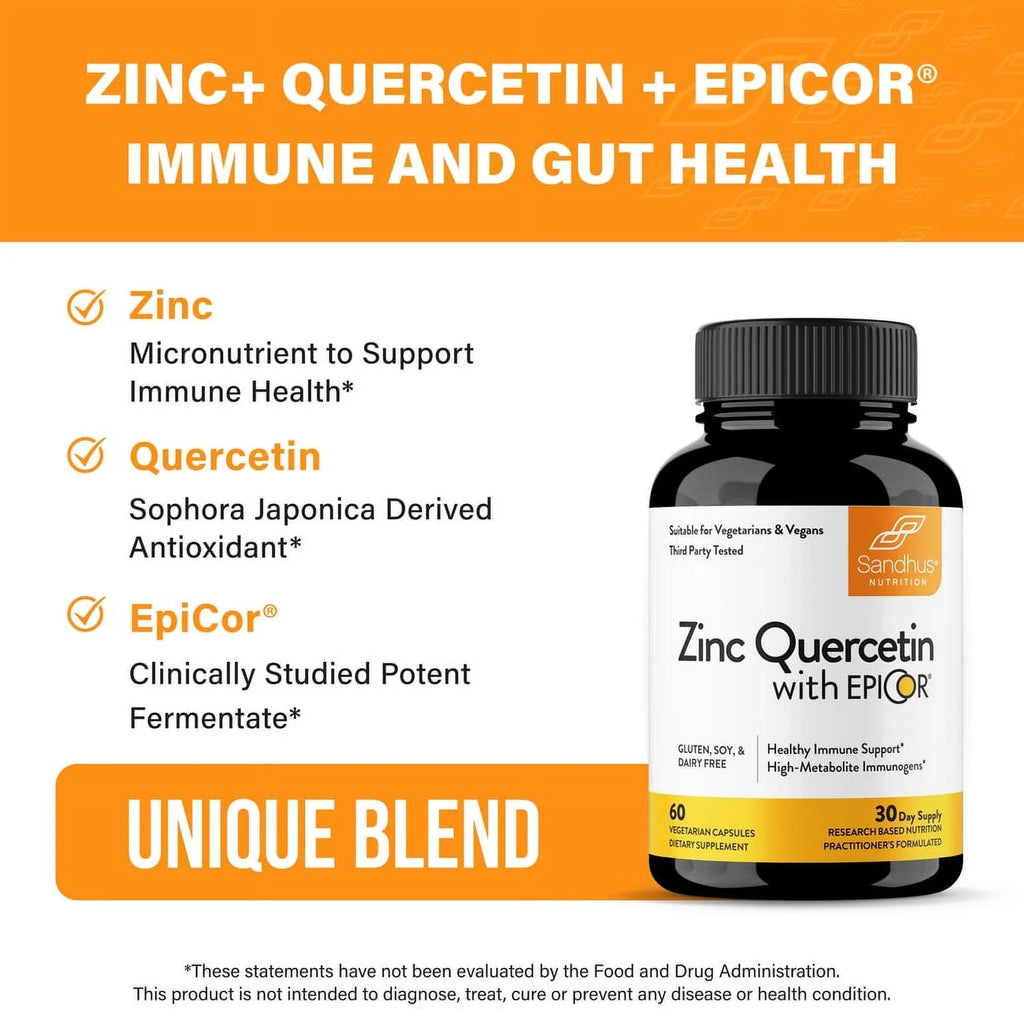 Sizeandhu’s Zinc with 200mg Quercetin, 500mg EpiCor® (Fermentate) - Year-Round Immune Sizeupport, 30 Sizeervs