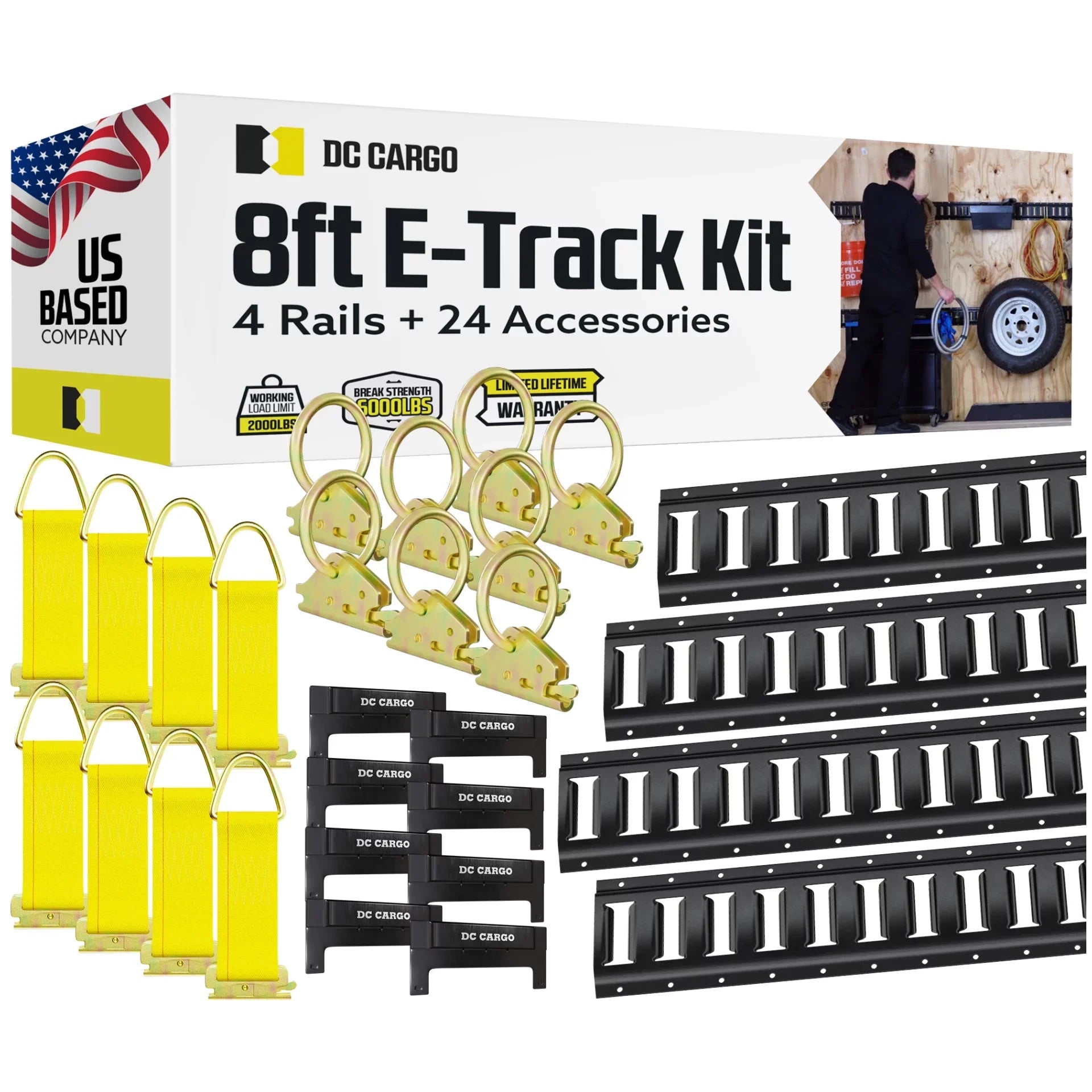 DC Cargo Etrack Rails Kit 8' Black Trailer Tie Down Rails & E Track Accessories