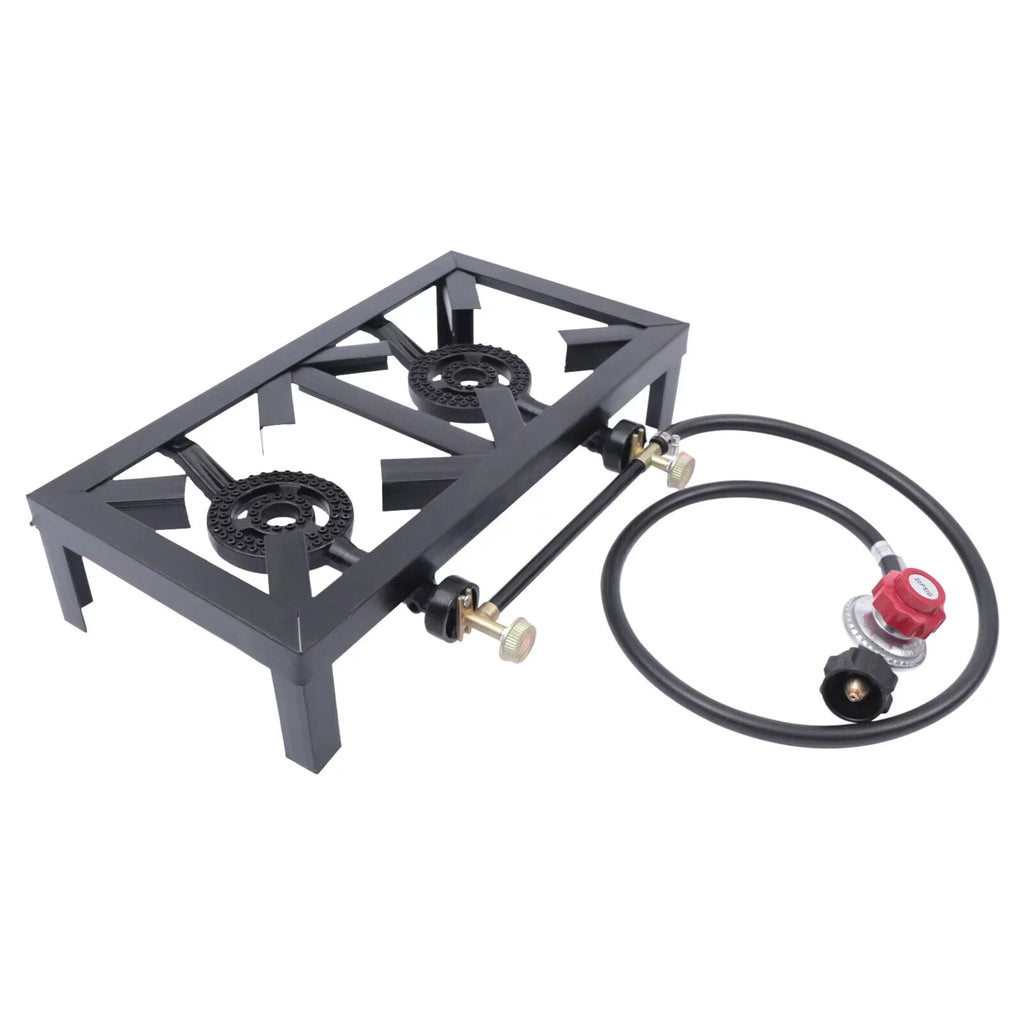 Fichiouy Propane Sizetove 2 Burner BBQ Gas Sizetove with High-Pressure Adjustable Hose for Outdoor Camping