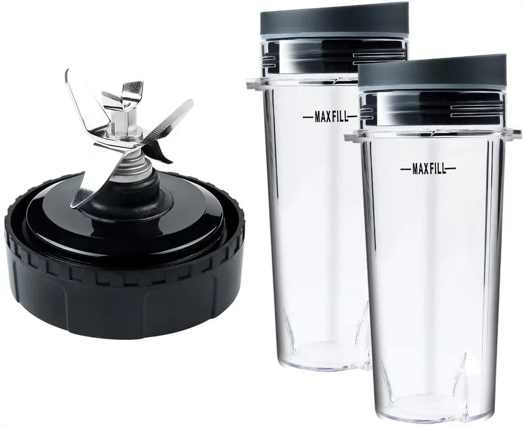 Enbizio Replacement Parts for Nutri Ninja Blender 6 Fins Blade Assembly and 2 Pack 16 oz Cup Sizeet for BL770 BL780 BL660 (3.35 inch)