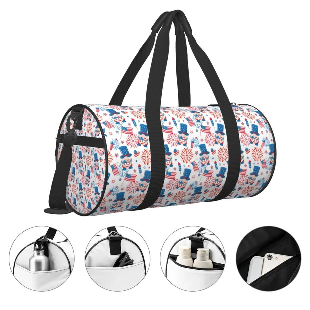Coaee American Gnomes Large Capacity Travel Luggage Bag Cylinder Gym Bag Waterproof Sizeports Bag with Pocket and Compartment