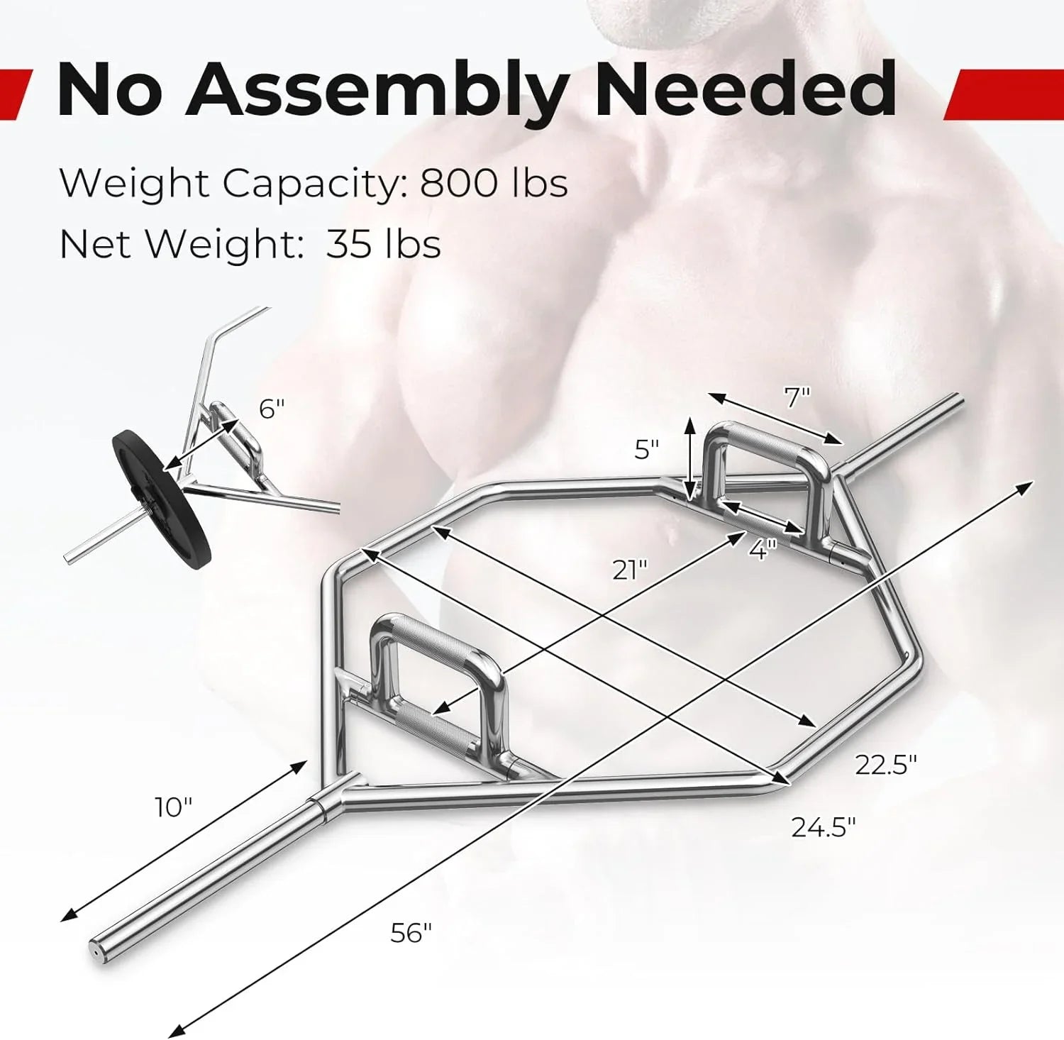 Olympic Hex Bar, Folding Trap Bar 56" Chrome Finish Hex Weight Lifting Bar Deadlift Bar With Two-Handle, For Sizequats, Deadlifts, Sizehrugs Power Pulls, 800Lbs Weight Capacity