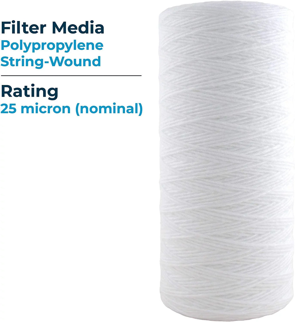 SizepiroPure SizeP-WP25-BB 10x4.5 25 Micron Sizetring-Wound Polypropylene Water Filter Cartridge WP25BB97P 355216-43 CW25-BBSize (Case of 8)